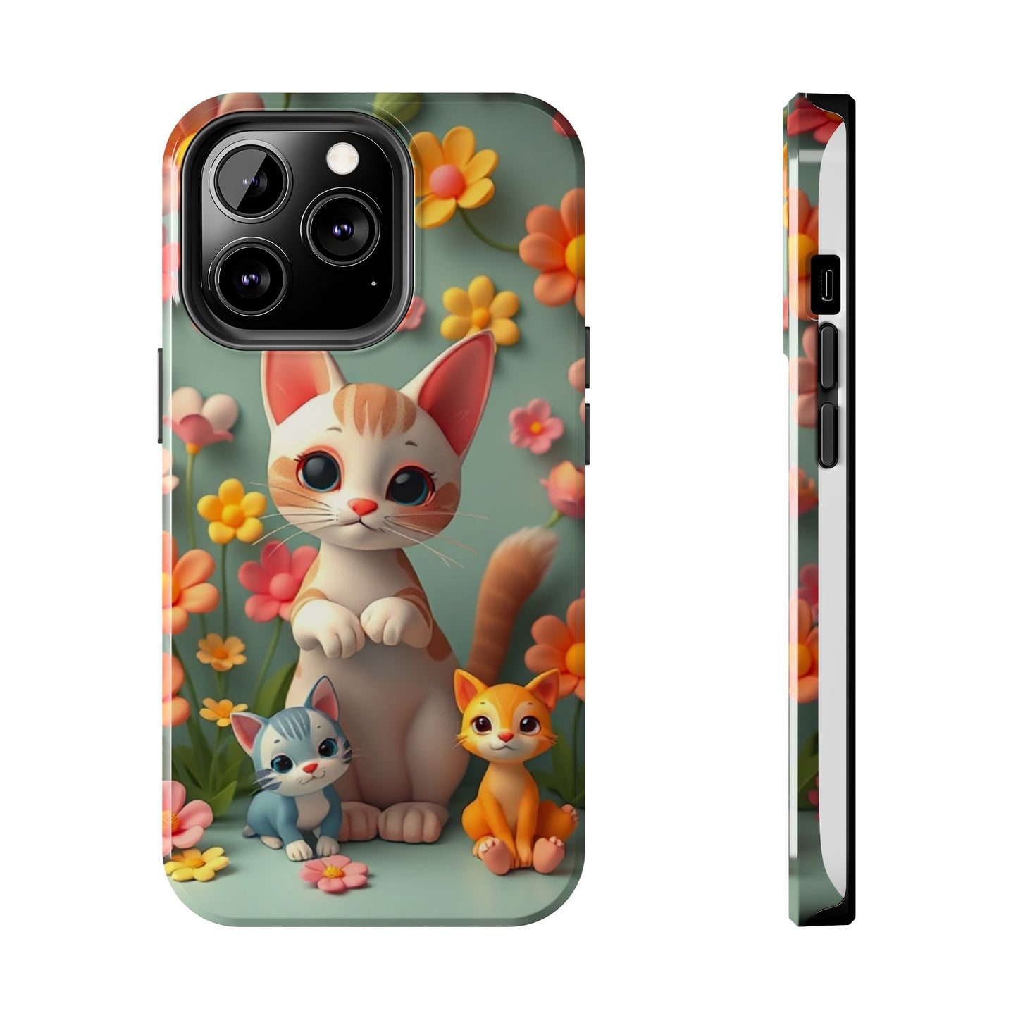 Kittens-n-Flowers Impact-Resistant Phone Case