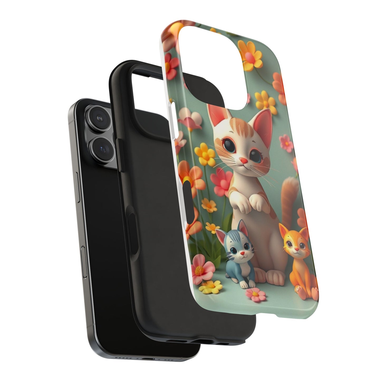 Kittens-n-Flowers Impact-Resistant Phone Case