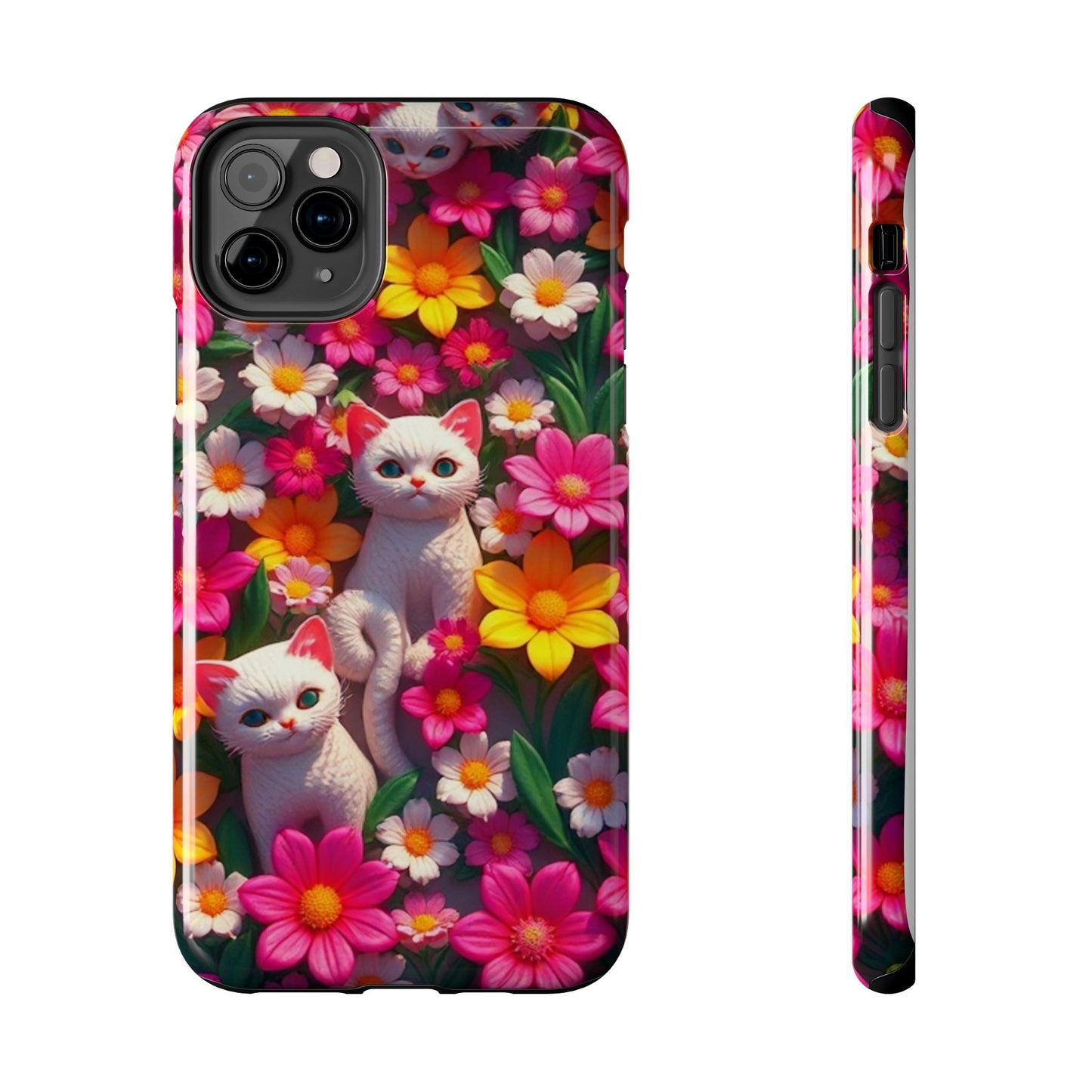 Kittens-n-Flowers Impact-Resistant Phone Case