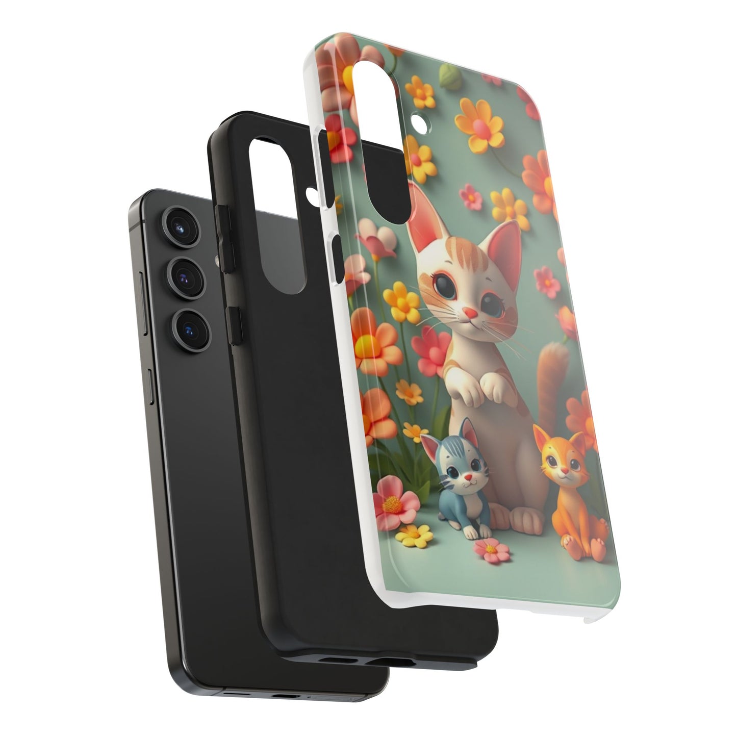 Kittens-n-Flowers Impact-Resistant Phone Case