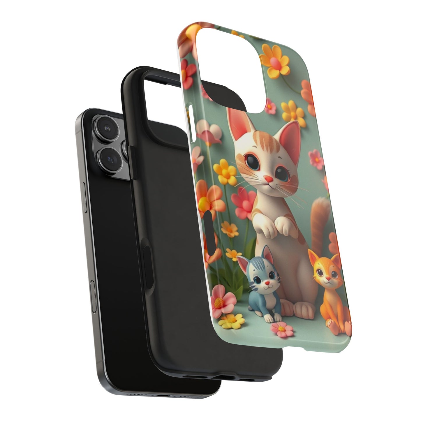 Kittens-n-Flowers Impact-Resistant Phone Case