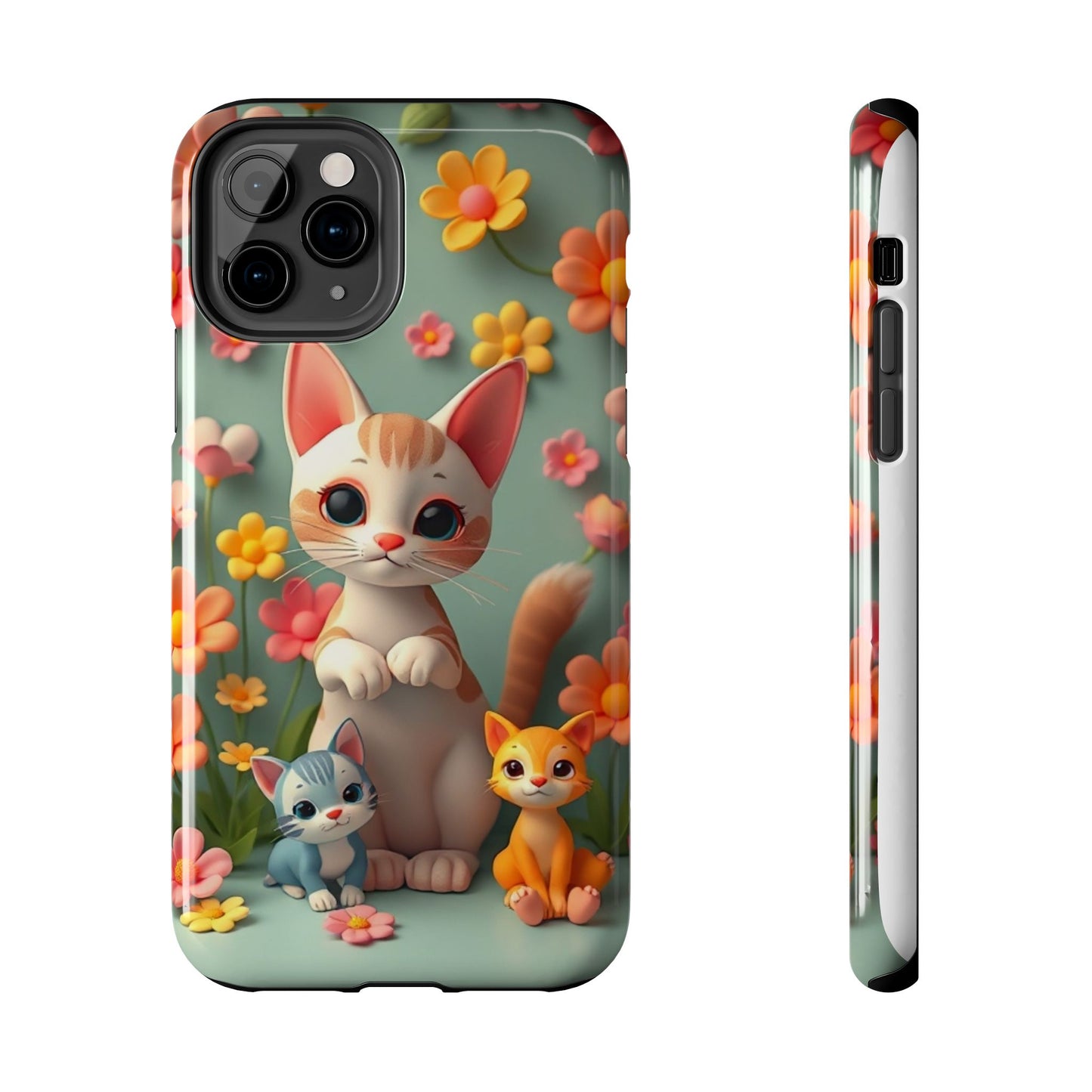 Kittens-n-Flowers Impact-Resistant Phone Case